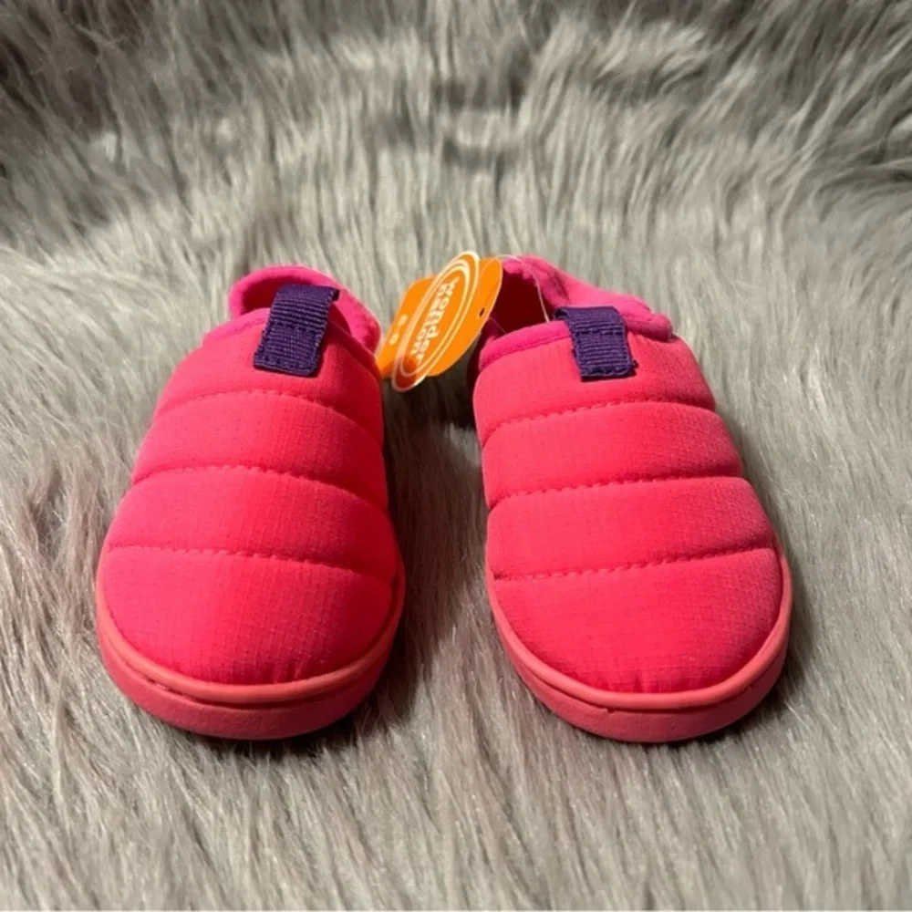 Wonder‎ Nation Puffer Slipper Girl Size 5-6 Pink Plush Fuzzy Lined Slip On Shoes
